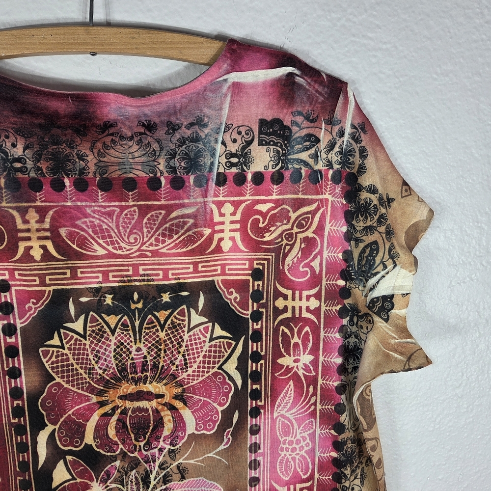 Chicos Tee Shirt Womens Size 3 Rinestones Lotus Print Square Neck - Picture 13 of 16